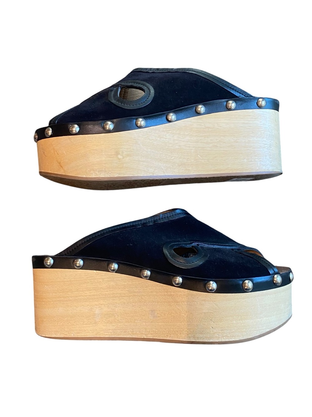 Isabel Marant Zipla Suede Stud Detail Wood Platform Wedge Clog Slide Sandals - Picture 6 of 6